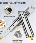 3 Fold Full Extension Drawer Slides With Lock 76mm Wide Side Mount Ball Bearing Rails Heavy Duty 500 Lb Load Capacity