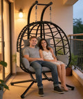 Oversized Double Hanging Egg Chair With Stand For Indoor Outdoor Use 2 Person Wicker Swing Chair With Cushions 700 Lbs Capacity
