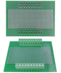 72x100mm DIN Rail Mount PCB Board for Arduino DIY Projects with dual pitch terminals and insulated holes, front and back view