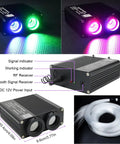 Dual Color 32W Fiber Optic Starlight Kit With 600 Fibers 0.03 Inch Diameter Each 9.8 Feet Long For Home And Car Roof Lit Headliner Decor Sound Activated App Bluetooth Remote Control RGBW Lights showing light engine and fiber strands
