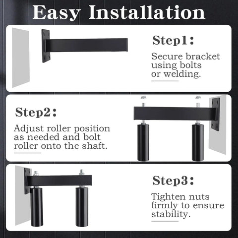 Slide Gate Guide Roller With UHMW Nylon Guide Wheel And Built Tough Iron Bracket, Adjustable Gate Pulley To Prevent Gate From Falling, Two And A Half Inch Diameter Wheel, Six Inch Length, Four By Four Inch Mounting Bracket
