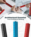Tough As Nails 12 Inch Triangular Architectural Scale Ruler Made From Heavy Duty Aluminum in use for drafting and blueprints.