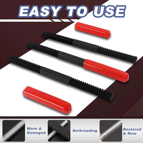 KUNGJUER 3-piece thread file set with red handles for restoring metric and SAE threads