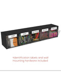 Five Bin Horizontal Tilt Bin Storage System With Interlocking Modular Design, Wall Mount Or Countertop Use, Transparent Tilt Out Bins, Black