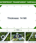 Straight Up Heavy Duty Clear Vinyl Tarp 3X6 Ft Transparent Waterproof Sheet With Reinforced Metal Grommets edge details and measurements displayed