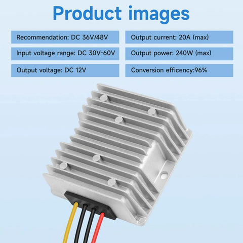 36V 48V To 12V 20A Step Down Converter For Golf Carts Waterproof 240W Voltage Regulator With Fuse And Overload Protection