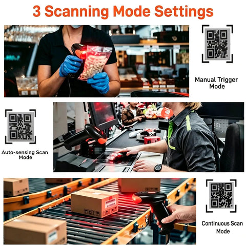 3 scanning mode settings of 2D USB Wired Barcode Scanner With Plug And Play Setup For 1D And 2D Codes, Fast CCD Image Reading