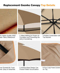 Replacement Canopy Top For 10x12 Gazebo With Double Tier Roof And Air Vent Heavy Duty Waterproof Khaki Cover details