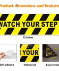 Watch Your Step Sign 5 Pack Budget Friendly Self Adhesive Floor Decals yellow black caution label, 12 x 4 inches