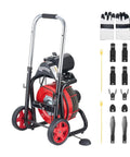 Rock Solid 100 Ft Drain Cleaner Machine 8 Cutter Sewer Snake Auger for 2 To 6 Inch drains with steel cable and mobile cart.