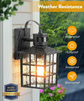 Black Motion Sensor Outdoor Porch Light With Dusk To Dawn Modern Wall Mount Sconce Waterproof Aluminum Anti Rust Exterior Lighting For Garage And Front Door No Fuss Setup Four Modes For Day And Night, showing rainproof glass.