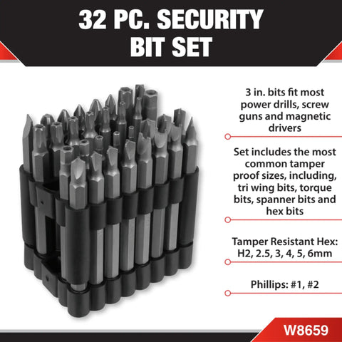 Badass No Nonsense 32 Piece Security Bit Set Packed With Tamper Proof Torx Hex Tri Wing Spanner And Torque Drivers For Drills And Screw Gun Jobs