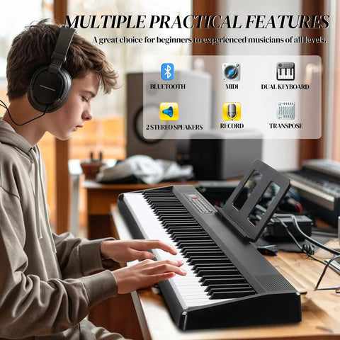 Person playing Foldable 88 Key Electronic Keyboard Piano With Portable Bag, Pro Pedal, Stereo Headphones, And Bluetooth MIDI Function in a home setting