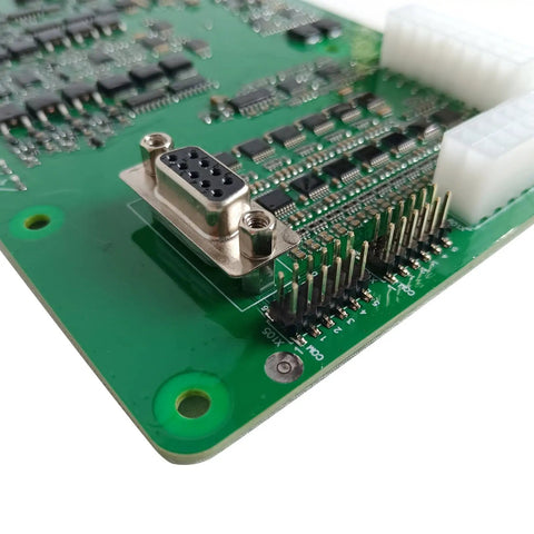 Close-up of the Straight Up Knockout Pcb Ecm Circuit Board 121765gt connector and pins, showcasing heavy duty design.