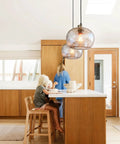 Cool Blue Bubble Glass Pendant Light For Kitchen Island And Dining Room Hand Blown Glass Globes Modern Brushed Nickel Finish 9 Inch