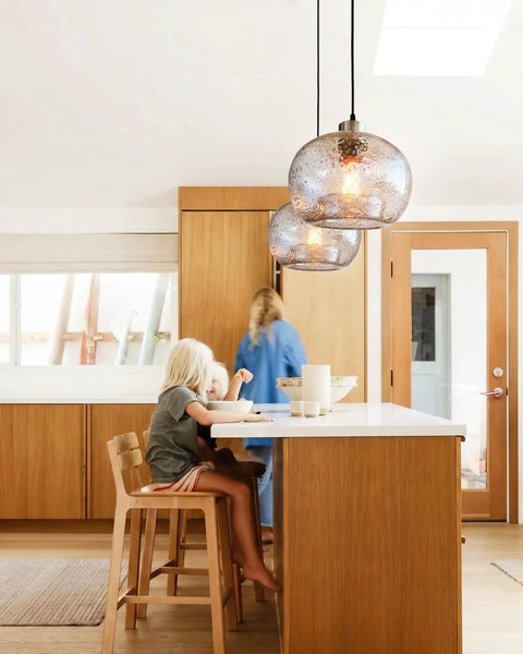 Cool Blue Bubble Glass Pendant Light For Kitchen Island And Dining Room Hand Blown Glass Globes Modern Brushed Nickel Finish 9 Inch