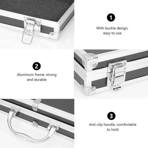 Solid Aluminum Tool Box Featuring A Slick Padded Interior And Extra Sturdy Reinforced Handle with buckle design and anti-slip handle.