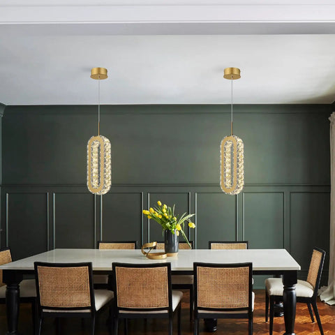 Gold Modern Crystal Pendant Light For Kitchen Island And Dining Room, elegant two-circle chandelier over dining table