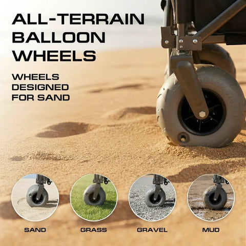 Heavy Duty Beach Wagon With Big Wheels For Sand Go-To Collapsible Utility Cart 300 Lb Capacity 9 Inch All Terrain Tires