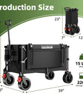 38 Inch Long Collapsible Wagon With 440Lb Capacity And 220L Interior Space Extended Frame Heavy Duty Folding Cart with side pockets and drink holders.