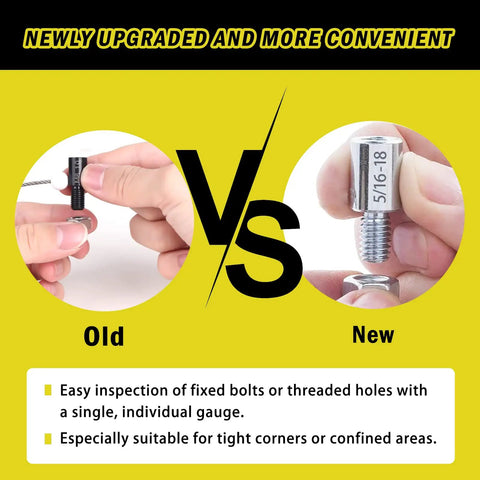 Comparison of old vs new Nut and Bolt Thread Gauge Set With 14 Inch And 12 Metric Sizes in tight spaces.