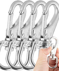 Front view of four Faneta stainless steel flag clips with 3/4-inch swivel-eye snap hooks, pack of 4.