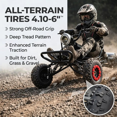 Rider on Electric Go Kart For Teens And Adults With 48V 2000W Motor, Off Road Adrenaline Ride Reaching 31 MPH, 6 Inch All Terrain Tires