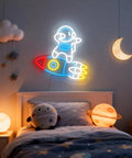 Dimmable Spaceman LED Neon Light With Transparent Backing Astronaut And Rockets Wall Art Space Room Decor For Teens And Kids