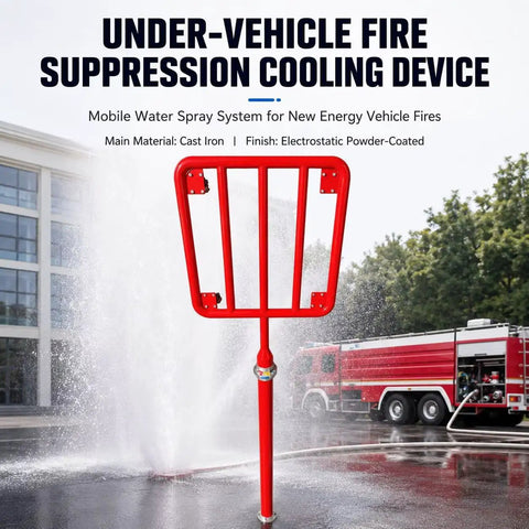 Premium Built Tough Stainless Steel Under Vehicle Fire Suppression Water Spray System For Electric Vehicle Emergency Control And Rust Proof Heavy Duty Road Ready Protection Setup displayed with red cast iron frame