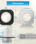 Dimensions of Magnetic Dryer Vent Connector Kit Quick Connect For Tight Spaces 4 Inch Dryer Hose 3 Feet Long 6 Ply Aluminum Foil