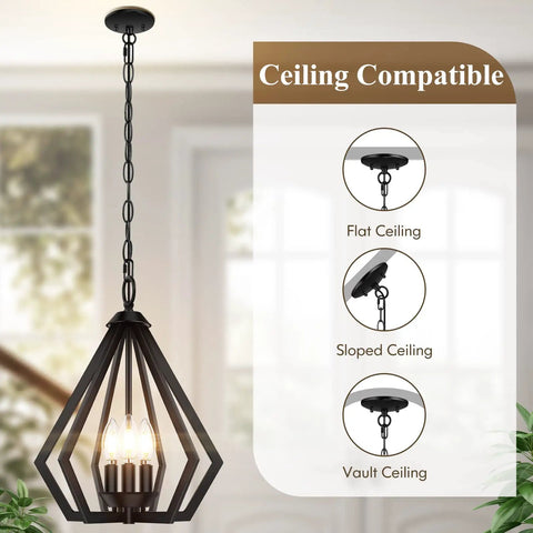 Dope Black Pendant Light For Kitchen Island With Adjustable Hanging Height, 3 Light Farmhouse Chandelier Style Ceiling Fixture