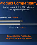 Product compatibility chart for 14 Inch Gas Strut Lift Support Kit For Pickup Truck Toolbox Camper Shell Toppers Rear Window.