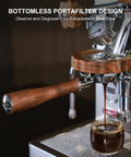 Premium 58mm Bottomless Portafilter With Thick Walnut Handle For Breville Dual Boiler And Oracle Touch Espresso Machines, espresso extraction in action.
