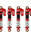 Set of four 39mm aluminum threaded adjustable oil filled shocks for SCX24 RC crawlers, red and black design.