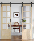 Double 24x84 Inch Clear Glass French Interior Doors With 8Ft Barn Door Hardware Kit Included in room divider setup