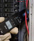 Technician using Open Jaw Voltage Continuity And Current Tester Workhorse 600 Volt And 100 Amp With LED Worklight Backlit Display CAT IV.