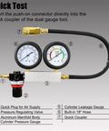 YSTOOL automotive cylinder leak-down tester kit with aluminum manifold, dual gauges, 18-inch hose, brass fittings