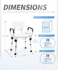 Dimensions diagram of Heavy Duty Shower Chair With Back And Arms, Aluminum Frame, Adjustable Height, 27-33 in, 500 lb capacity