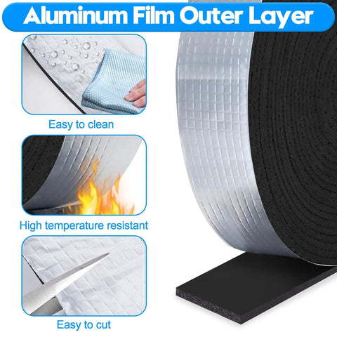 2 Inch By 33 Foot Outdoor Pipe Insulation Wrap Self Adhering Foam Tape with aluminum film layer, easy to clean and cut