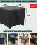 Square 30 Inch Propane Fire Pit Cover Tough As Nails Waterproof 600D Fits 28 To 30 Inch Gas Fire Pit Table All Weather Patio Protection 30 By 30 By 25 Inches