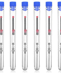 6 Pack Fountain Pen Ink Syringe Fillers with storage tubes, showing steel and plastic components and blue caps