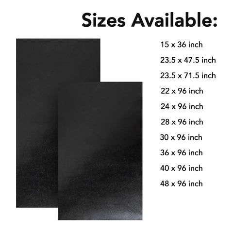 Two black heavy-duty PVC work bench mats shown in various sizes, including 15 x 36 inch, listed next to the image.