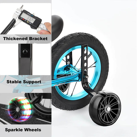 Heavy Duty Training Wheels For Kids Bikes 12 To 20 Inch With Stabilizers, Steel Support Arms, Thick Wear Resistant 5.3 Inch Wheels