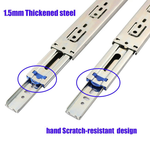 Beefy Soft Close Drawer Slides 14 Inch Full Extension 100 Lb Capacity close-up of thickened steel with scratch-resistant design.