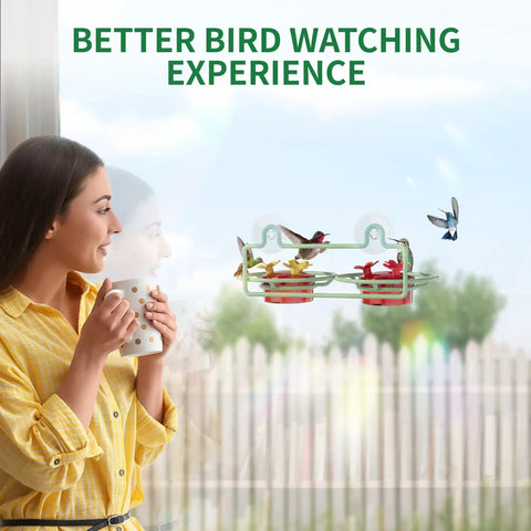 Window Hummingbird Feeder With Strong Suction Cups, Metal Base, Two 2-Ounce Reservoirs, Six Bee-Proof Feeding Ports
