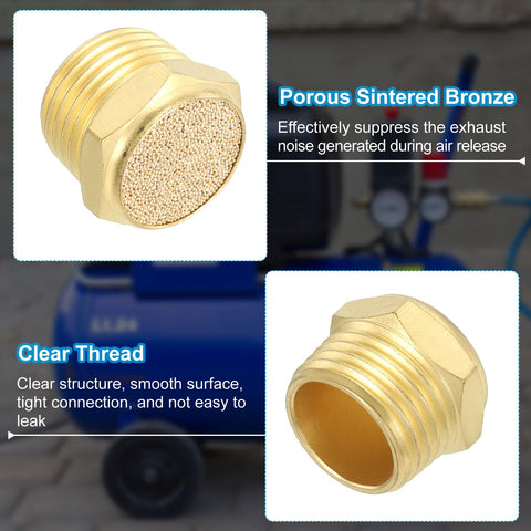 Brass Pneumatic Exhaust Muffler Half Inch NPT Flat Sintered Air Breather Filter Noise Reducer for compressors and air tools