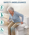 Adjustable Toilet Safety Rail With Rock Solid No Slip Handles Hassle Free Bathroom Assist Bar For Elderly, supporting senior woman.