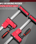 Close-up of the Four Piece 24 Inch Heavy Duty Parallel Clamps Set for Woodworking and Metalworking, showing carbon steel and handle detail.