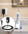 Replacement Charger Cord For Water Flosser WP360 WP450 WP462 And WP400 Series YLA03010 with two-prong connector in use