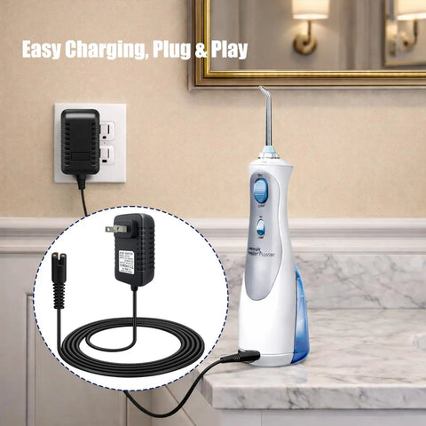 Replacement Charger Cord For Water Flosser WP360 WP450 WP462 And WP400 Series YLA03010 with two-prong connector in use